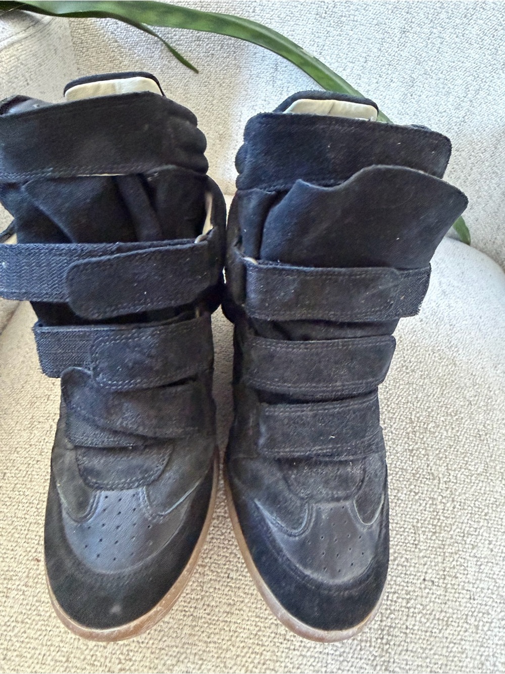 Isabel Marant Black Suede High-Top Wedge Sneakers with Brown Sole